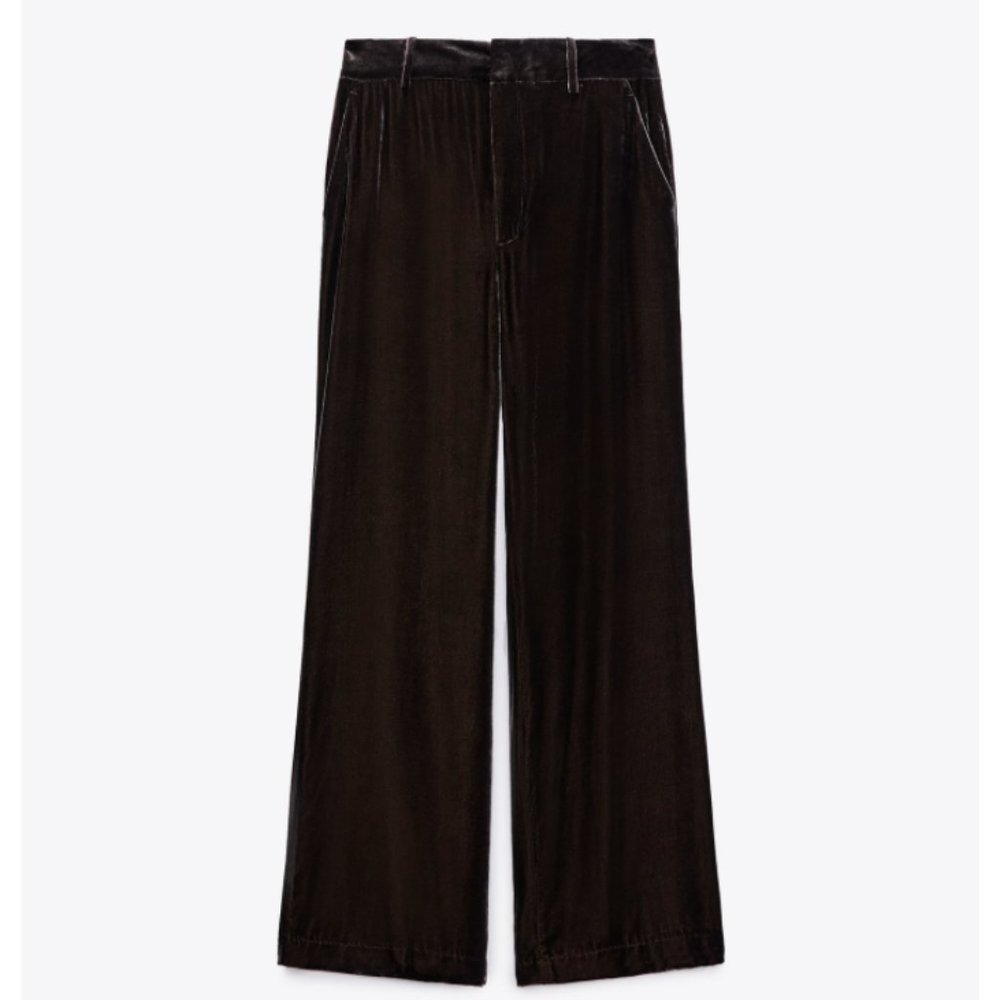 NWT ZARA LIMITED EDITION MULBERRY SILK BLEND VELVET PANTS M